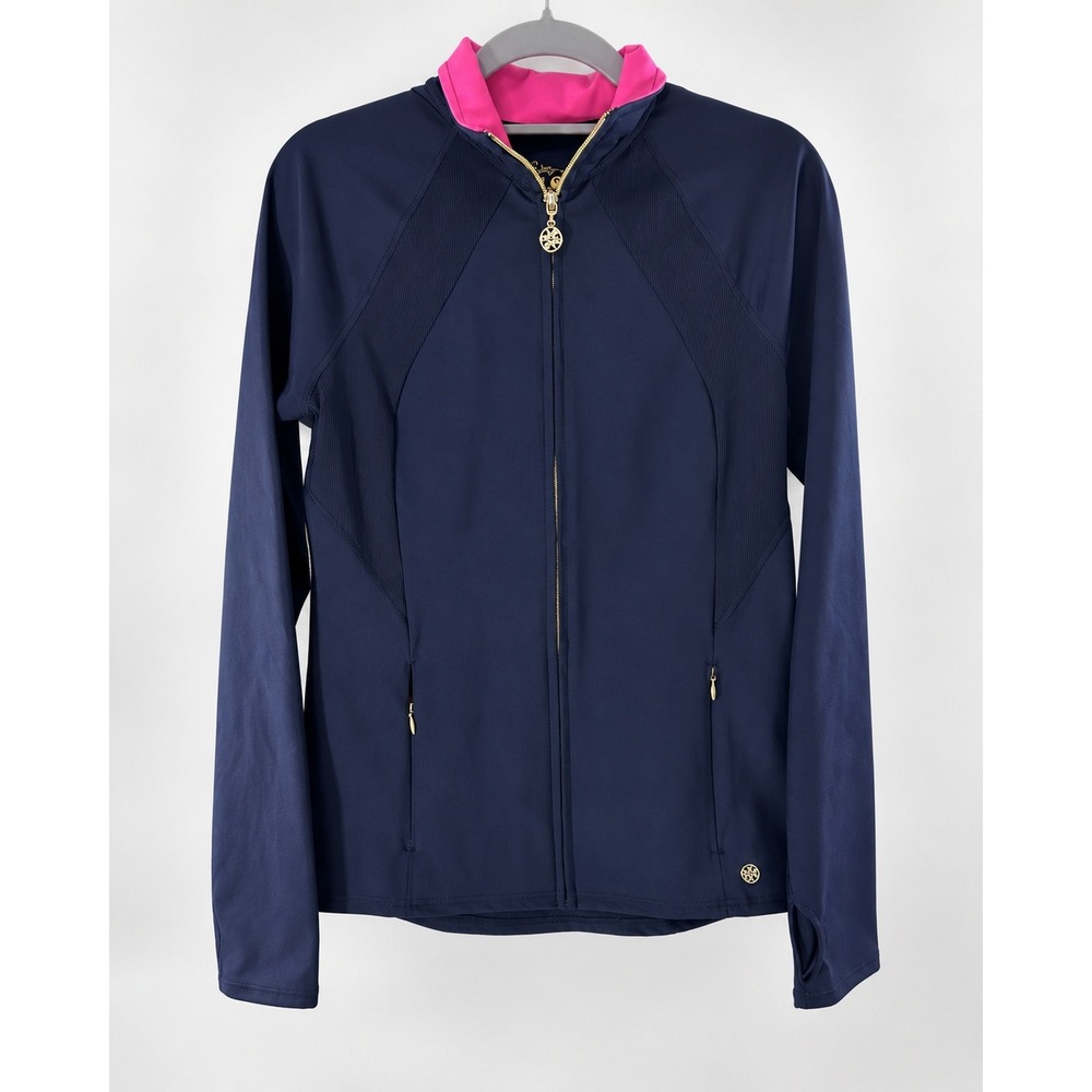 Lilly Pulitzer Luxletic Full Zip Jacket Small Navy Pink Gold Athletic